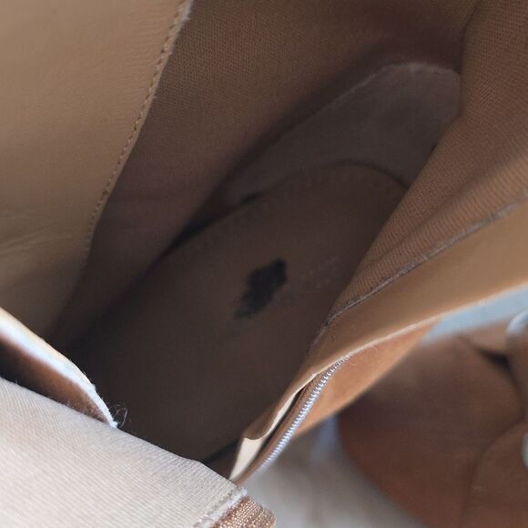 Express Tan Brown Vegan Suede Lace Up Rivet Tie Chunky Heel Ankle Bootie 7.5 - Picture 12 of 14